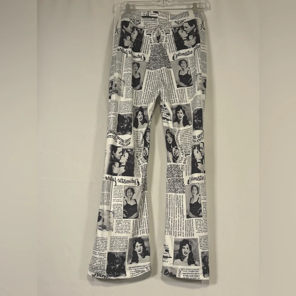 Women’s Trousers in Black and White Newspaper Print. Size Large Handmade - Picture 2 of 9
